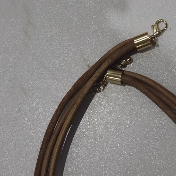 Tri-Tone Gold, Silver & Grey Arc Necklace - Black Leatherette Cord! - Picture 2 of 3